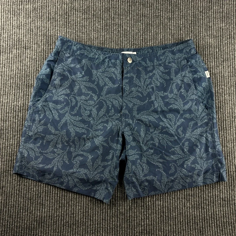 Onia The Calder Mens Swim Trunks Navy Blue Paisley Botanical Board Shorts Large